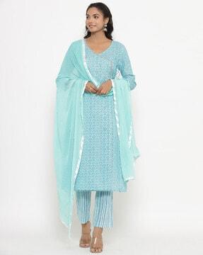 floral print straight kurta set