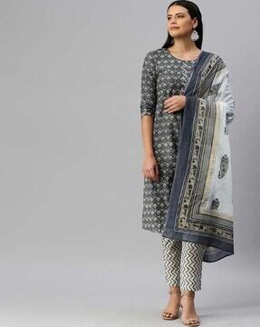 floral print straight kurta set