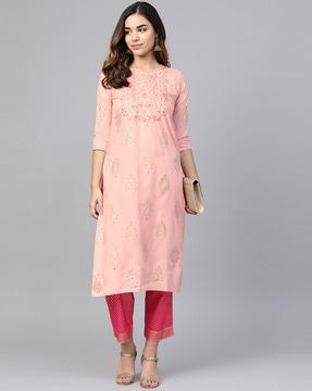 floral print straight kurta set