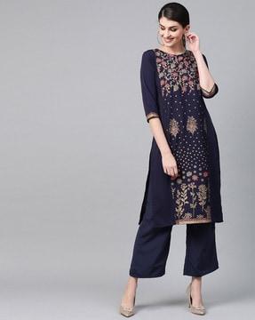 floral print straight kurta set