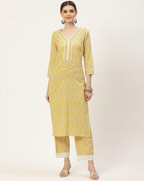 floral print straight kurta set