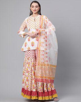 floral print straight kurta set