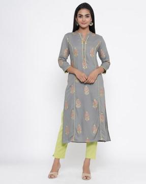 floral print straight kurta set