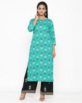 floral print straight kurta set