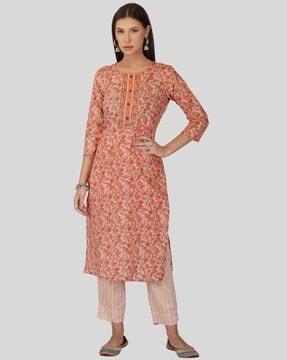 floral print straight kurta set