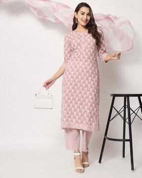 floral print straight kurta set