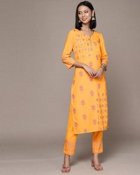 floral print straight kurta set