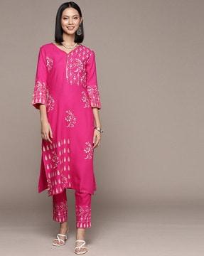 floral print straight kurta set