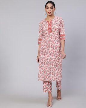 floral print straight kurta set