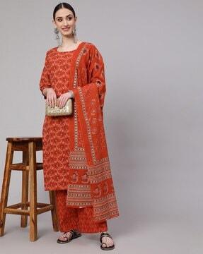 floral print straight kurta set