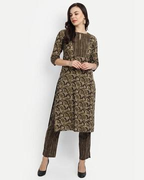 floral print straight kurta set