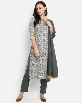 floral print straight kurta set