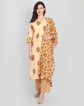 floral print straight kurta set