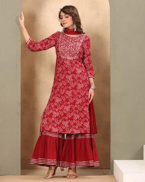 floral print straight kurta set