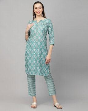 floral print straight kurta set