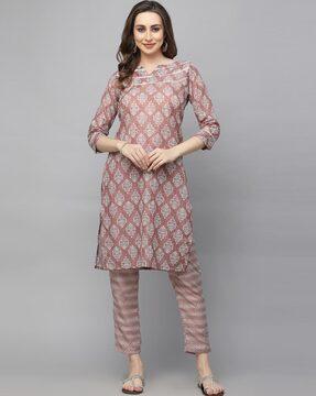 floral print straight kurta set