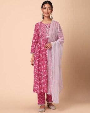 floral print straight kurta set