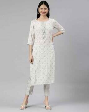 floral print straight kurta set