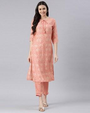 floral print straight kurta set