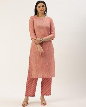 floral print straight kurta set