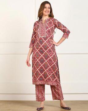 floral print straight kurta set