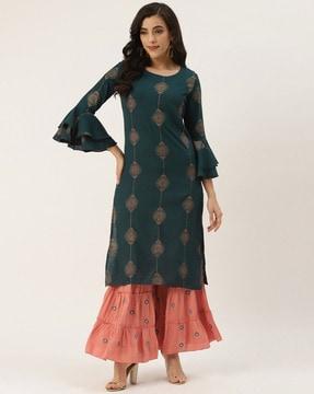 floral print straight kurta set