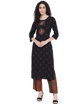 floral print straight kurta set