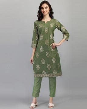 floral print straight kurta set