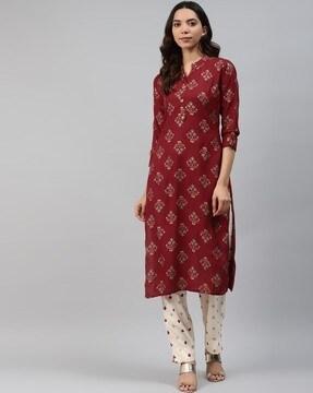 floral print straight kurta set