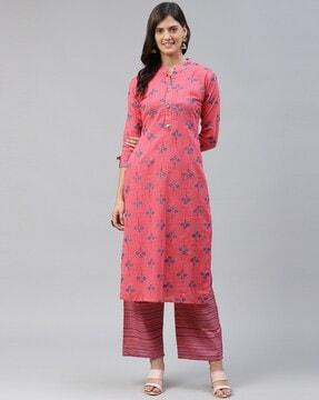 floral print straight kurta set