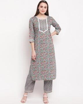 floral print straight kurta set