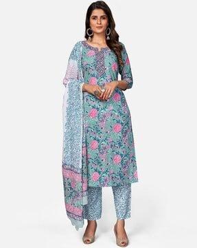 floral print straight kurta set