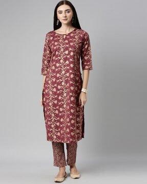 floral print straight kurta set