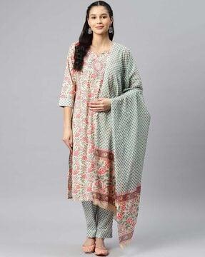 floral print straight kurta set