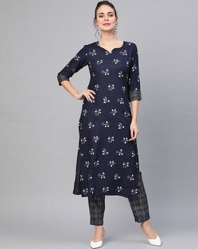 floral print straight kurta set