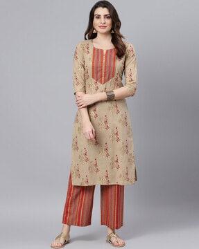 floral print straight kurta set