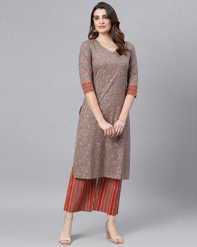 floral print straight kurta set