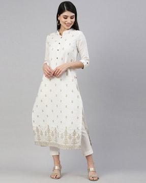 floral print straight kurta set