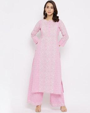 floral print straight kurta set