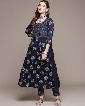 floral print straight kurta set