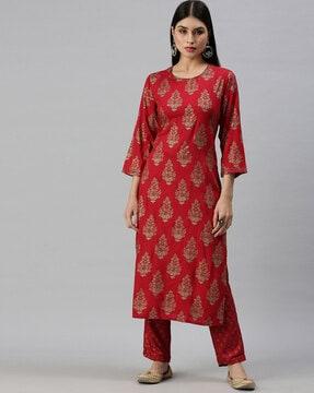 floral print straight kurta set