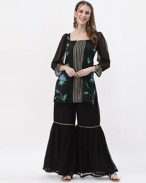 floral print straight kurta set