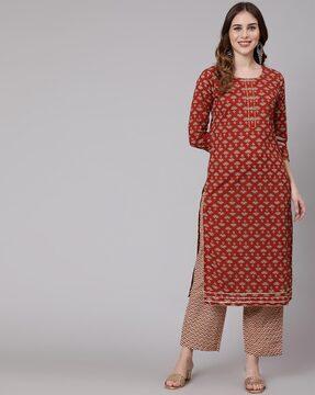 floral print straight kurta set