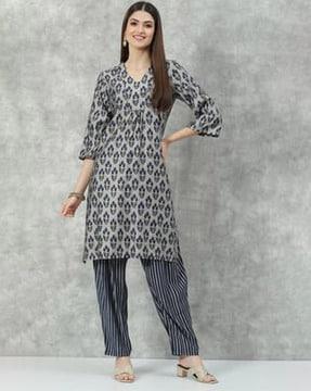 floral print straight kurta set