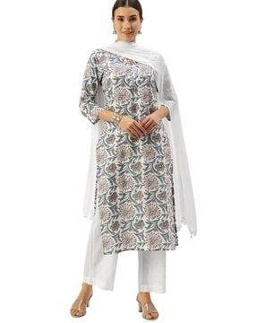 floral print straight kurta set