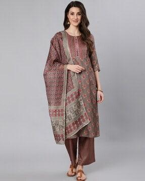 floral print straight kurta set