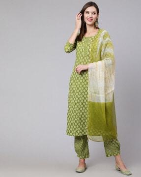 floral print straight kurta set