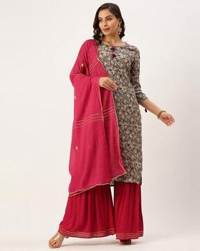 floral print straight kurta set