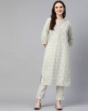 floral print straight kurta set