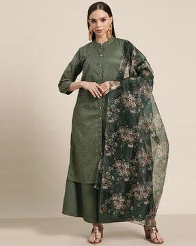 floral print straight kurta set